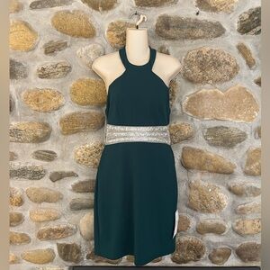 Macy's Dark Green Backless Dress with Silver Accent